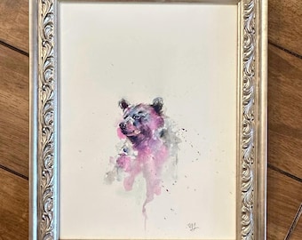 Original Framed Abstract Bear Watercolor Painting, Fine Art, Wildlife Art, 11x14 inch
