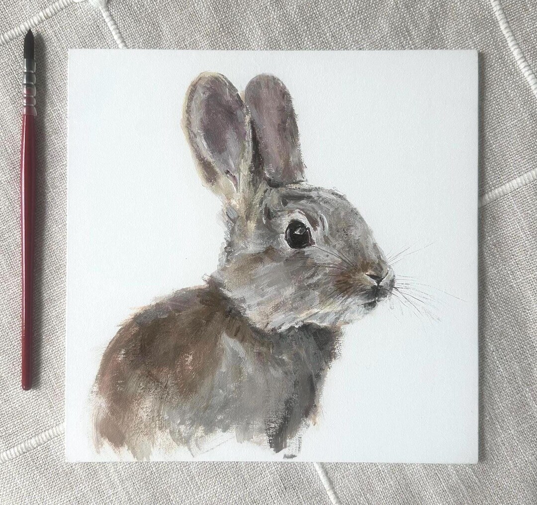 Original Bunny Rabbit Acrylic Painting, Wildlife Art, Nursery Art, 8x8 ...