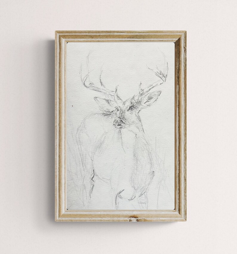 Original Deer Pencil Drawing, Fine Art, Deer Print, Minimalist Wall Art ...