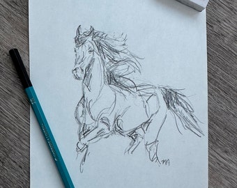 Original Horse Drawing using Pencil on Paper, Fine Art