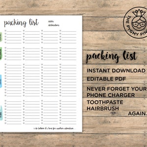 Printable Packing List