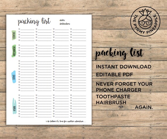 printable packing list etsy