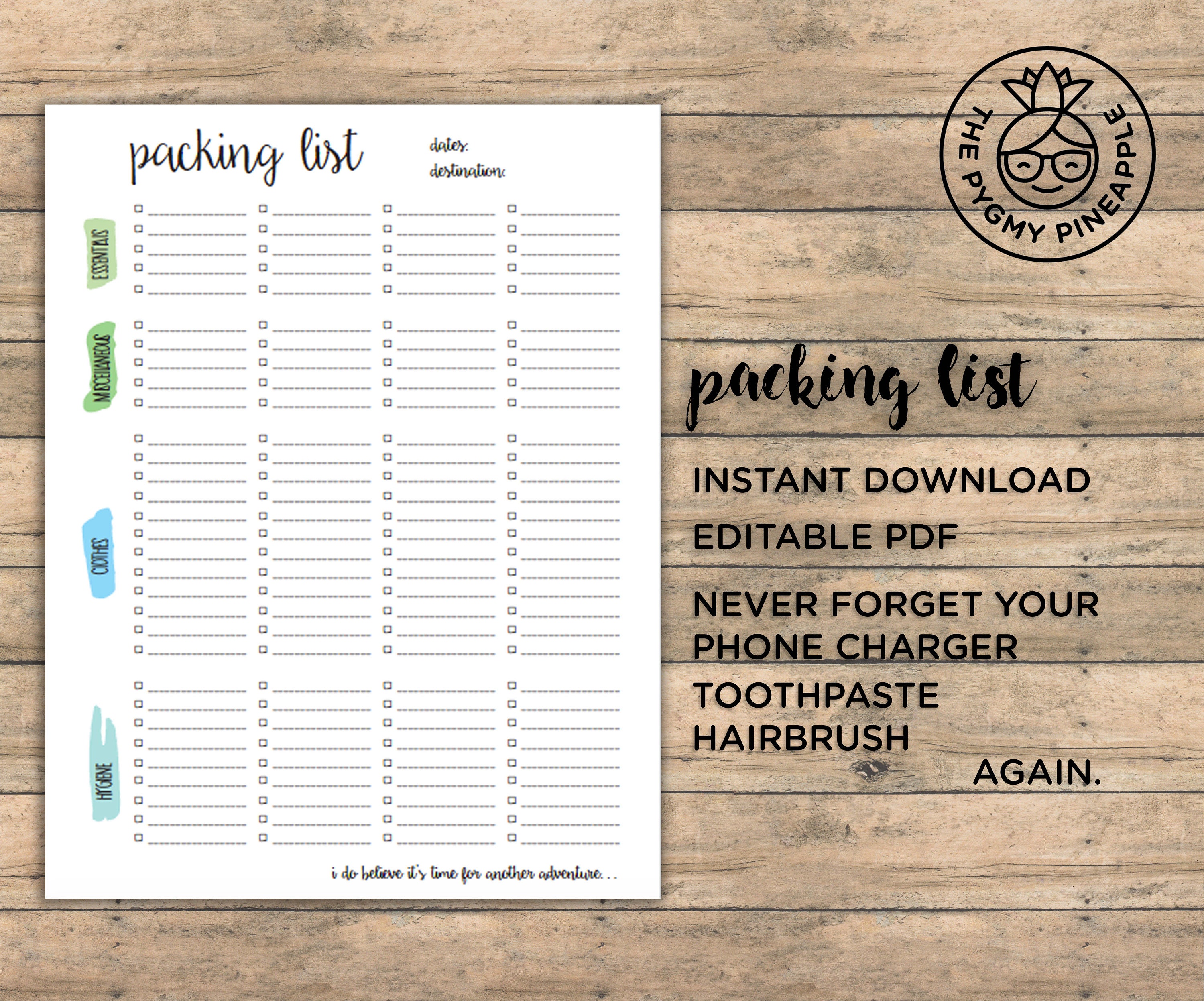 printable packing list etsy