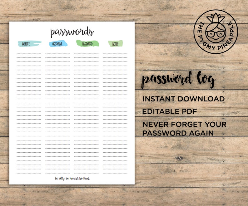 Printable Password Log - Etsy