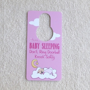 Pink Baby Sleeping Sign: No Soliciting Door Hanger