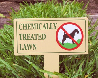 Chemically Treated Lawn | No Dog Poop Stake |  No Poop No Pee Sign | No Dog Pooping Sign | Eco-friendly | No Dog Pee | Curb Your Dog Sign