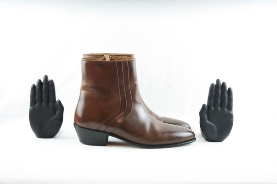 Size 12 Boots-Vintage Mens Leather Zip-Up Boots-St