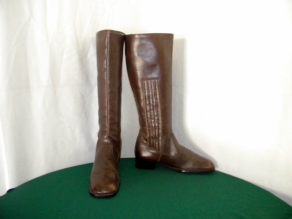 Sz 8 Women Vintage 1960s Tall Dark Brown leather f