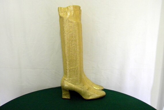 Sz 5b Vintage tall Gold Lame stretch Knee High 60s