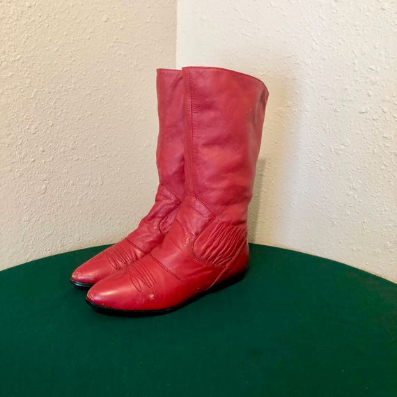 red leather boots flat