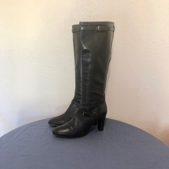 Sz 9 Vintage Tall Black Genuine Leather 1990s Women High Heel | Etsy
