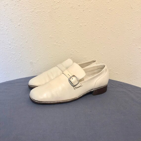 1970s Vintage White Buckle Shoes