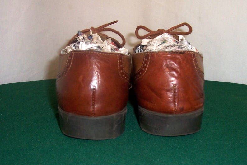 Sz 8 Vintage Multi Color Brown Genuine Leather 1990s Women Flat Lace Up Shoes.