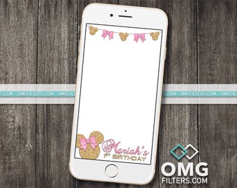 Pink & Gold Mouse Party 3 - Custom Snapchat Filter - Any Age! Any Wording!