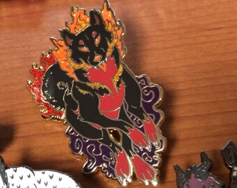 Pin esmaltado de perro Shiba Akita llameante de Dungeons & Dragons Hellhound