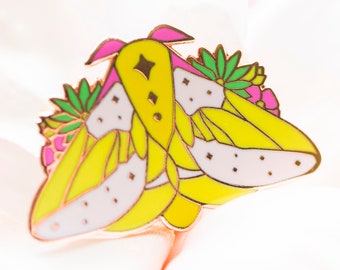 Rosy Maple Moth Enamel Pin