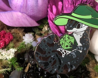 Spotted Spellcaster, Leopard Gecko Wizard Enamel Pin Black Melanistic