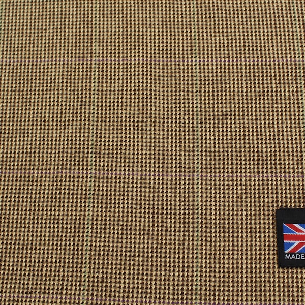 Lightweight Wool/Silk Dogtooth Tweed Fabric |with Windowpane Overcheck DZ62