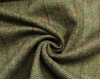 Pure New Wool Small Windowpane Check Tweed Fabric | DM16