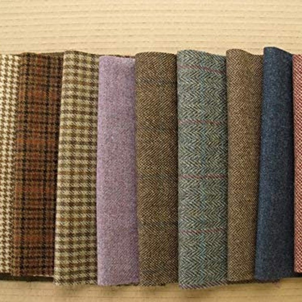 100% pure laine Tweed Restes Chutes Patchwork Rag Tapis Artisanat 10 Grandes Pièces