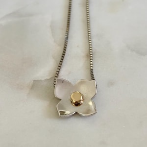 Sterling Silver 925 and Gold Flower Pendant Necklace, Flower Power, Flower Necklace, Flower Pendant