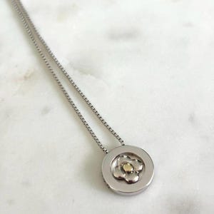 Sterling Silver 925 and Gold Flower Pendant Necklace, Flower Power, Flower Necklace, Flower Pendant
