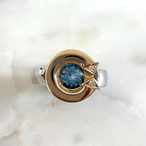Sterling Silver 925 Karma Circle Ring, Faceted Blue Topaz, Blue Topaz and Diamond Ring