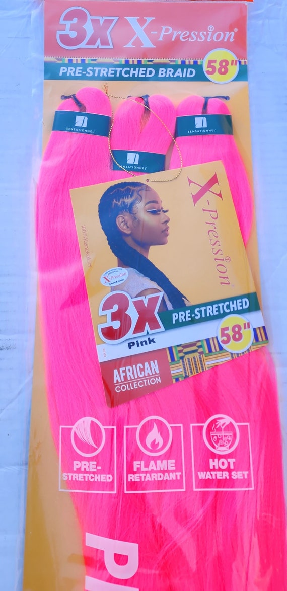 Sensationnel X-pression 100% Kanekalon 3X Braiding Hair Pre-stretched 58  Color Pink 