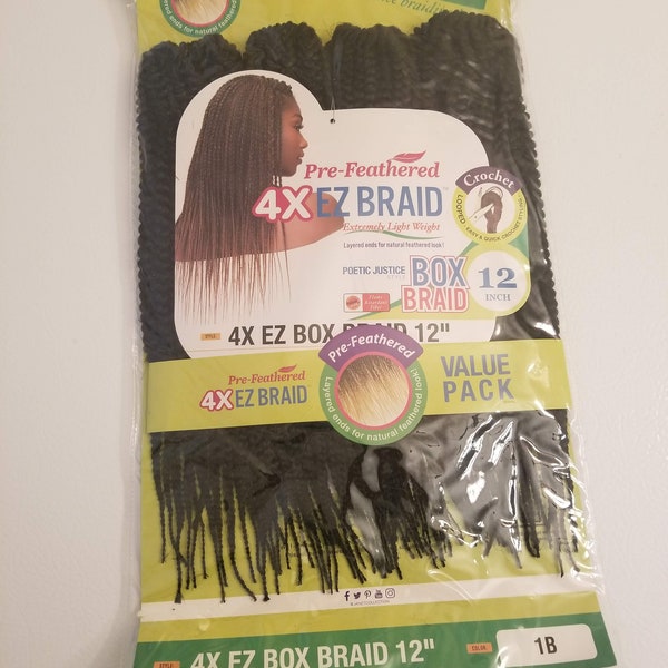 Janet Collection Synthetic Crochet Braiding Hair - 4x Ez Senegalese Braid 12" #1B