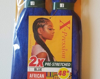 Sensationnel X-pression 100% Kanekalon Braiding Hair Pre-stretched 48 Color  Blue 