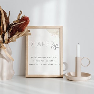 Windel-Verlosung Zeichen und Karten Tickets Minimalist Boho Baby Shower Spiel | Druckbare moderne Boho Gender Neutral Blatt Instant Download B42