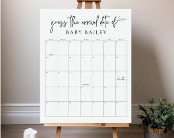 Baby Due Date Calendar Game Printable | Editable in Canva | Minimalist Baby Shower Game Guess Baby's Arrival Date Guess Baby's Birth Day