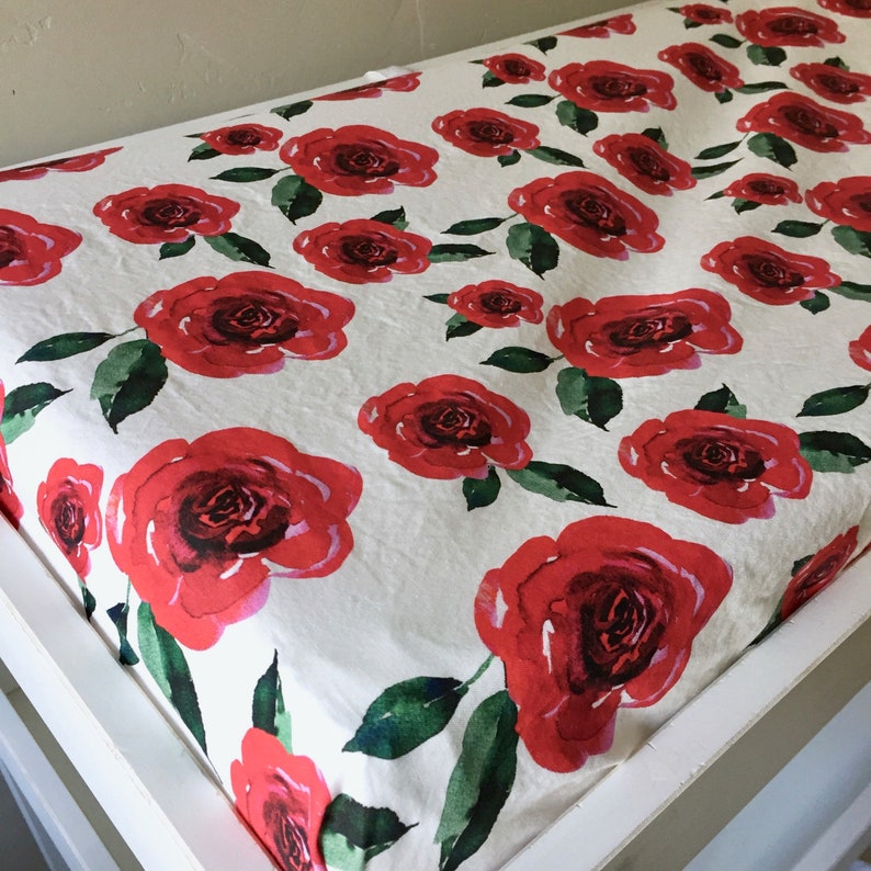 Red Rose Gingham Baby Bedding Crib Sheet Changing Pad Cover Etsy