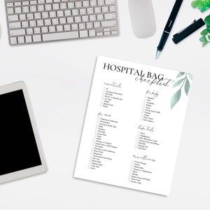 Checklista för sjukhusväska | Digital nedladdning, redigerbar mall på Canva, packlista för förlossning, utskrivbar lista för sjukhusväskor, minimalistisk förlossningsplan bild 4