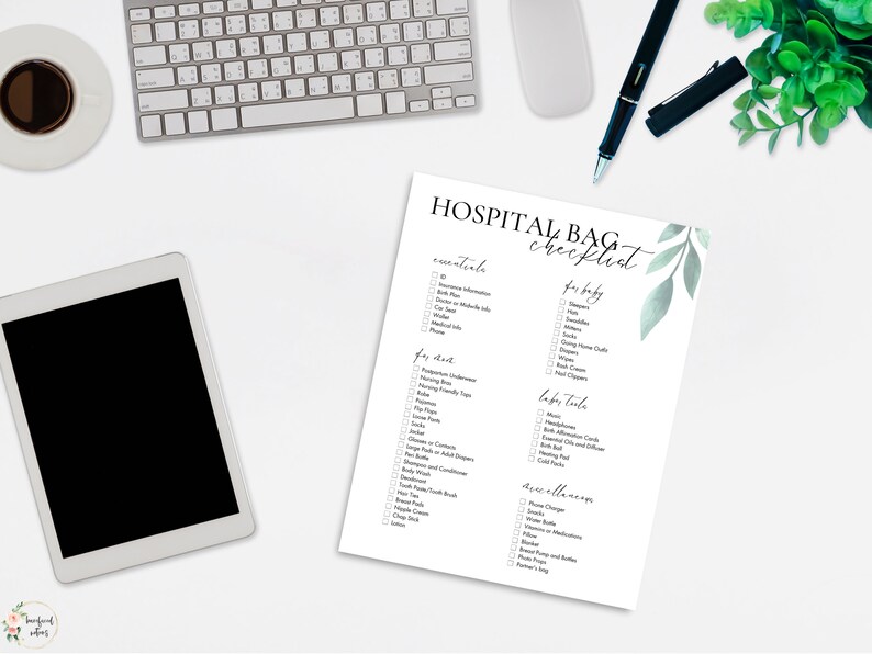 Checklista för sjukhusväska | Digital nedladdning, redigerbar mall på Canva, packlista för förlossning, utskrivbar lista för sjukhusväskor, minimalistisk förlossningsplan bild 4