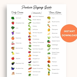 Produce Buying Guidelines Printable | Download | EWG 2025 Dirty Dozen Clean Fifteen Organic Fruits Vegetable Grocery Shopping Health Food