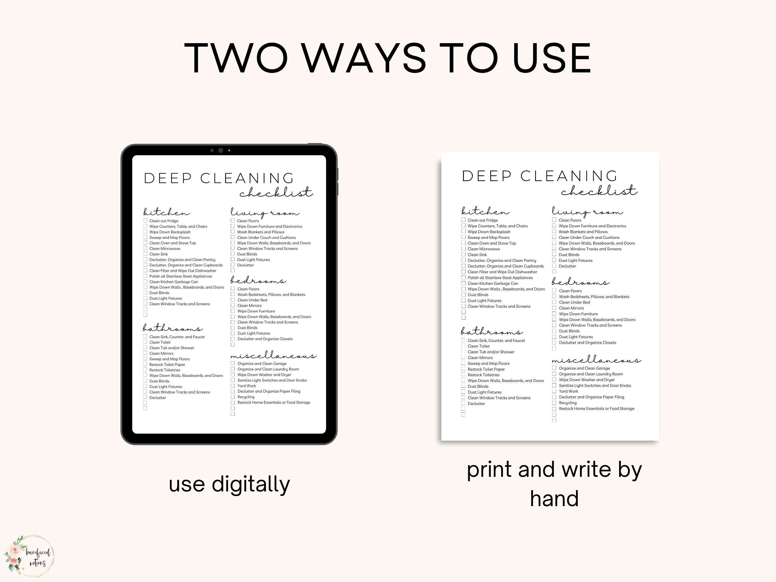 Deep Cleaning Checklist Printable | Minimalist Weekly Cleaning Schedule ...