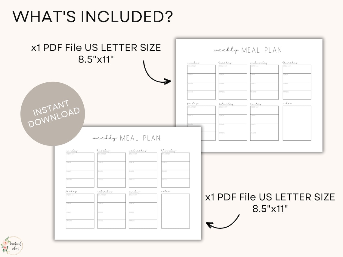 Weekly Meal Planner Printable | Instant Download | Landscape Meal Plan ...