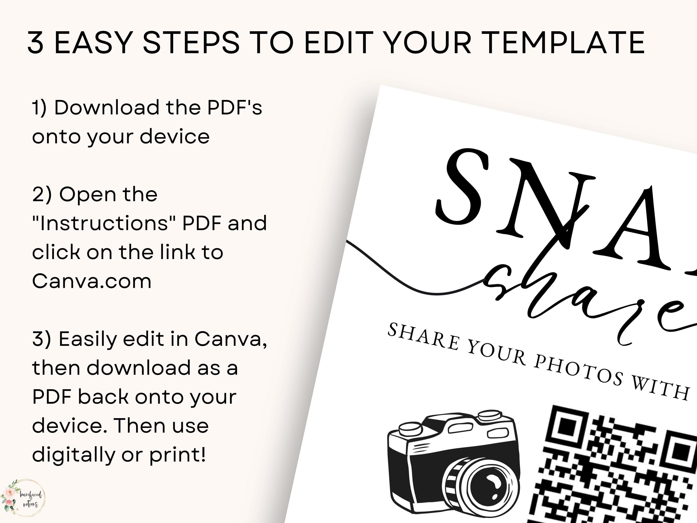 Snap and Share Editable Printable Sign With QR Code | DIY Wedding ...