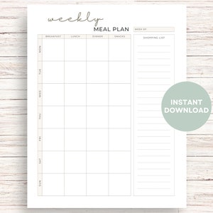 Weekly Meal Planner Printable Instant Download Neutral - Etsy
