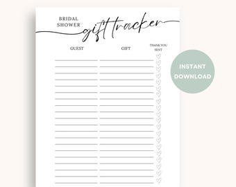 Bridal Shower Gift Tracker Printable | Wedding Planner Shower Organizer Thank You Card Gift List Gift Log Checklist Bridesmaid Planning PDF