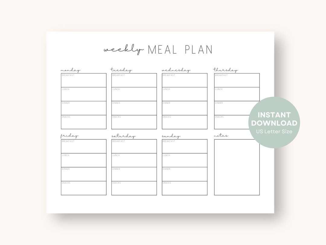 Weekly Meal Planner Printable Instant Download Landscape - Etsy