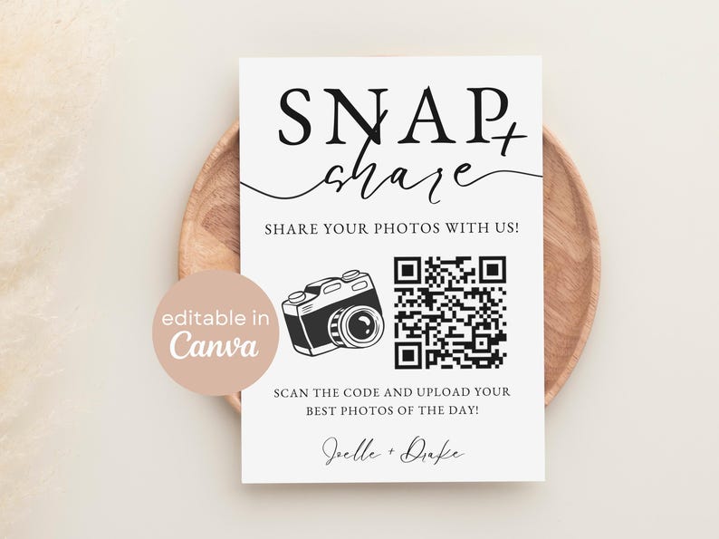 Snap and Share Editable Printable Sign With QR Code | DIY Wedding ...