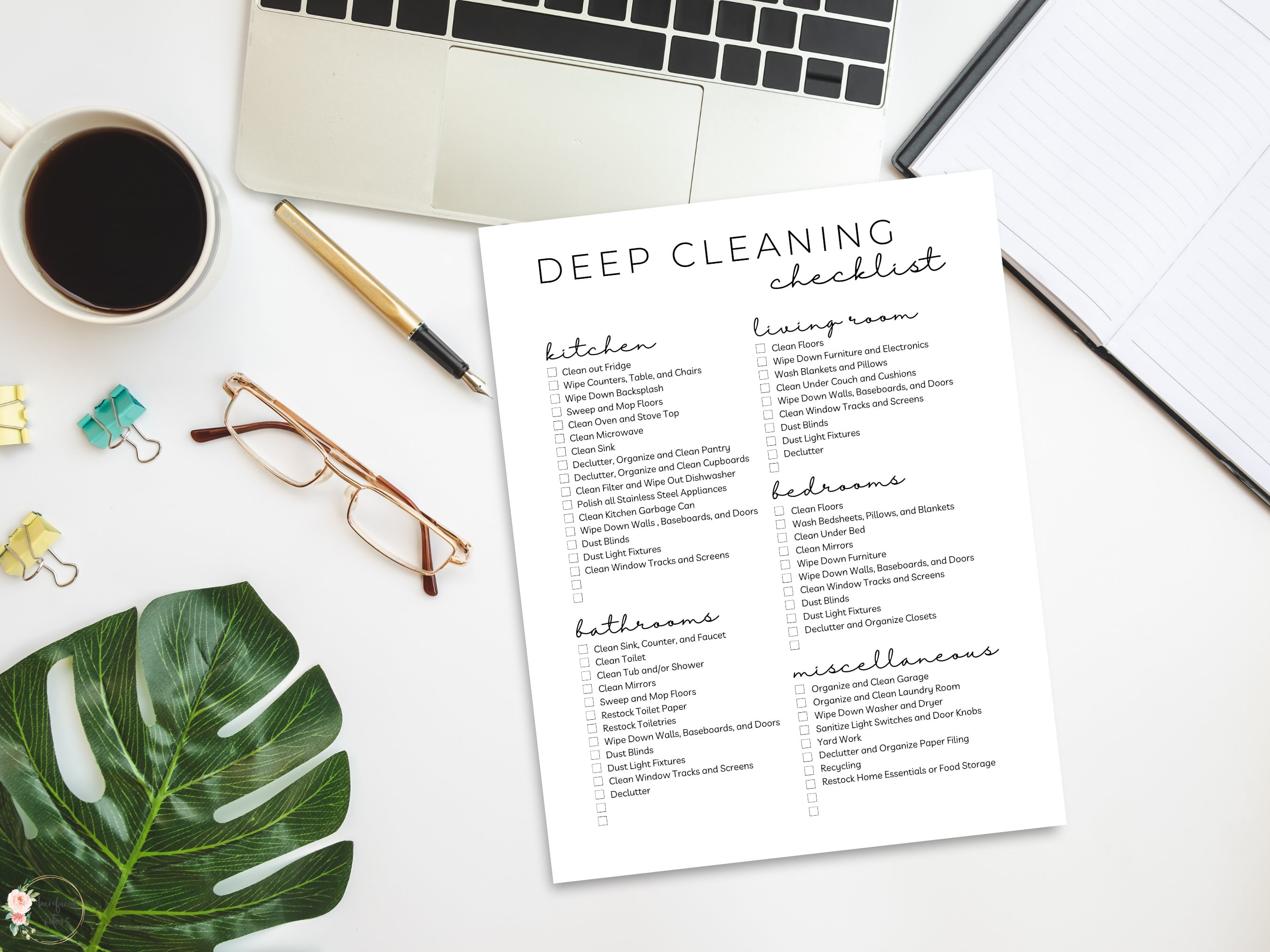 Deep Cleaning Checklist Printable | Minimalist Weekly Cleaning Schedule ...
