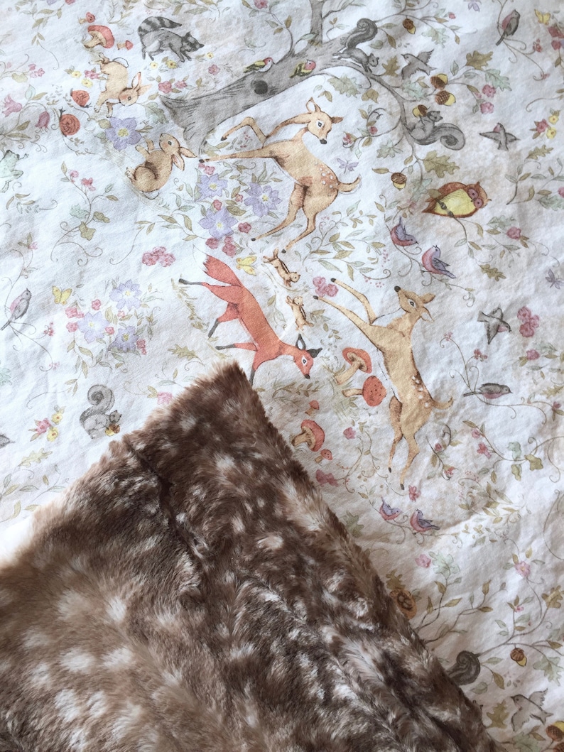 Woodland Blanket Minky Blanket Fawn Blanket Woodland Nursery Blanket Neutral Cotton Fawn Minky Baby Blanket 34x40 Woodland Animals