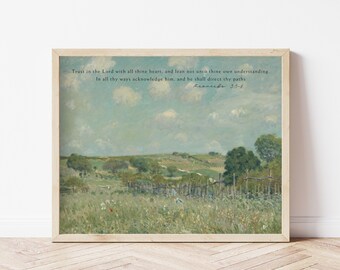 Wall Art Trust in the Lord Proverbs 3:5-6 Printable | Bible Verse Christian Inspirational Oil Painting Vintage Country Landscape Paths