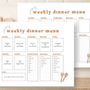 Weekly Dinner Menu Editable Printable | One Week Family Meal Plan Vintage Rust Landscape Planner Breakfast Lunch Snack Ideas Chart Daily