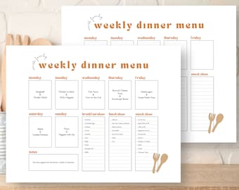 Weekly Dinner Menu Editable Printable | One Week Family Meal Plan Vintage Rust Landscape Planner Breakfast Lunch Snack Ideas Chart Daily