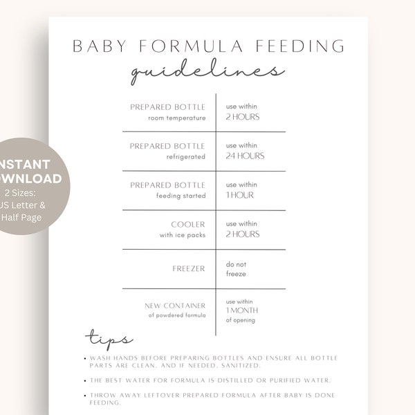 Baby Formula Feeding Storage Guidelines Printable | Instant Download | Bottle Feeding Resources | Infant Formula Safety | How to Store