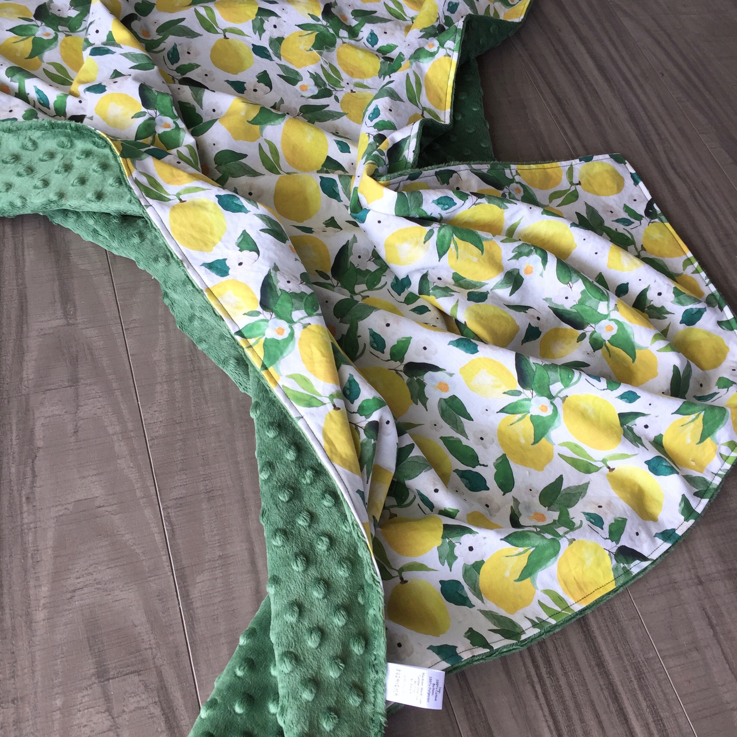 Baby Blanket 40x34 Lemons Cotton Minky Etsy
